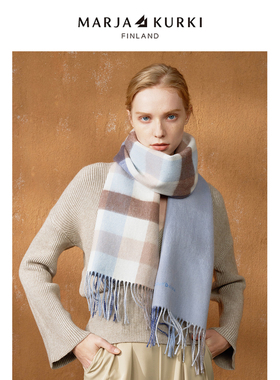 MARJAKURKI玛丽亚古琦双面羊毛羊绒围巾女冬季高级感红色格子围巾