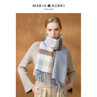 MARJAKURKI玛丽亚古琦双面羊毛羊绒围巾女冬季高级感红色格子围巾