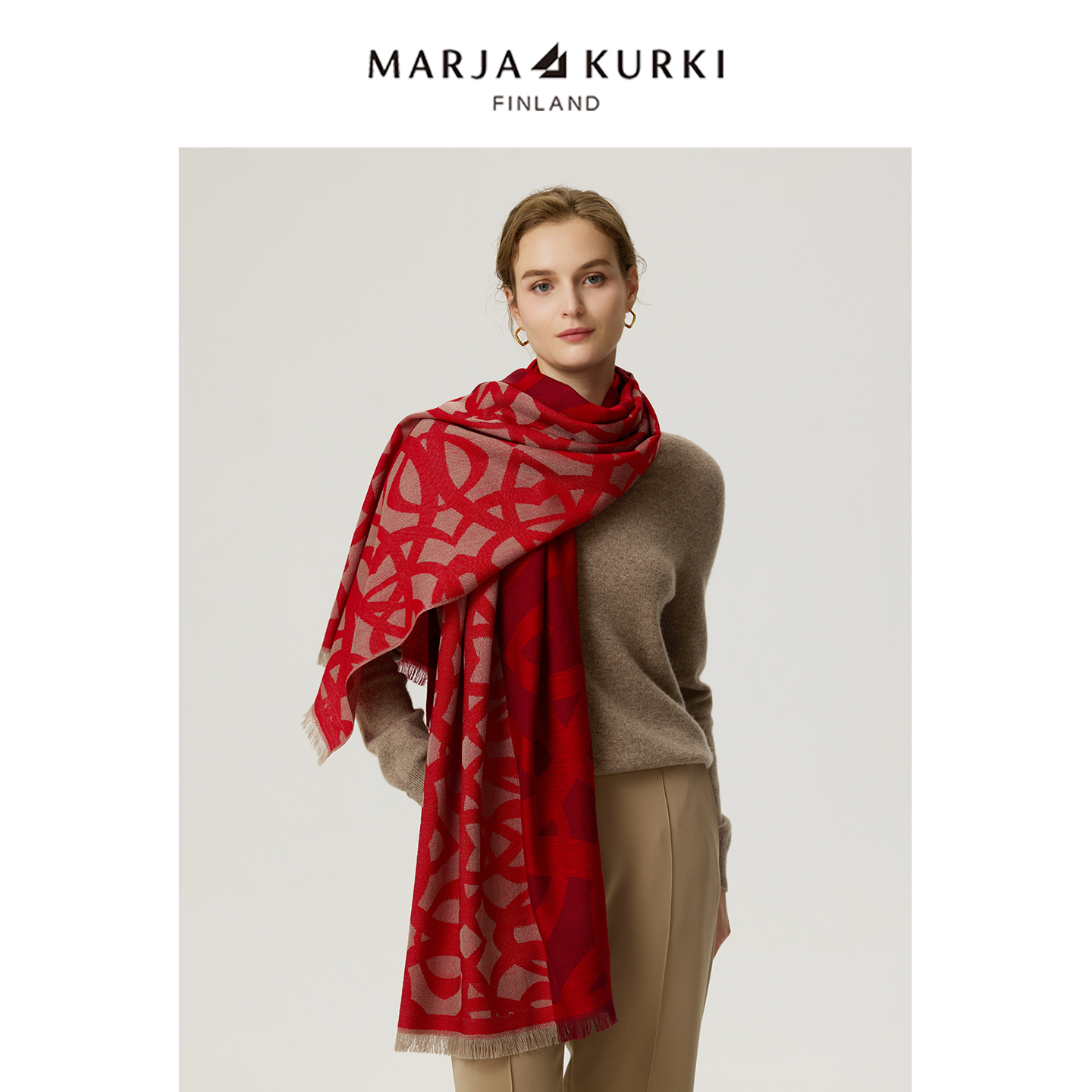 MARJAKURKI玛丽亚古琦红色羊毛围巾女2025秋冬新款披肩外搭礼盒装