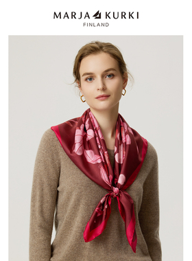 MARJAKURKI玛丽亚古琦真丝大方巾丝巾披肩女外搭2025新款红色围巾