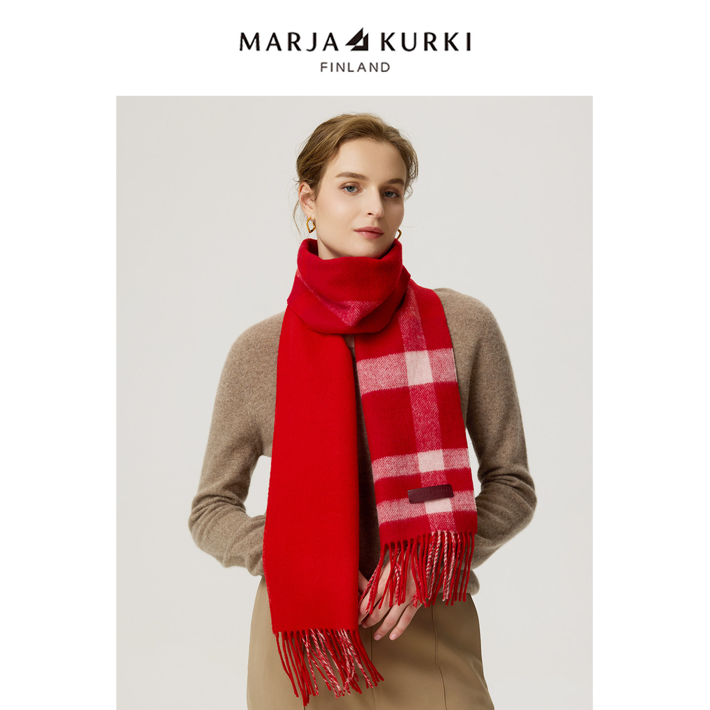 MARJAKURKI玛丽亚古琦红色格子围巾配大衣羊绒围巾女士冬季高级感,服饰配件/皮带/帽子/围巾,围巾/丝巾/披肩,淘宝优惠券,粉丝福利购,淘宝优惠卷
