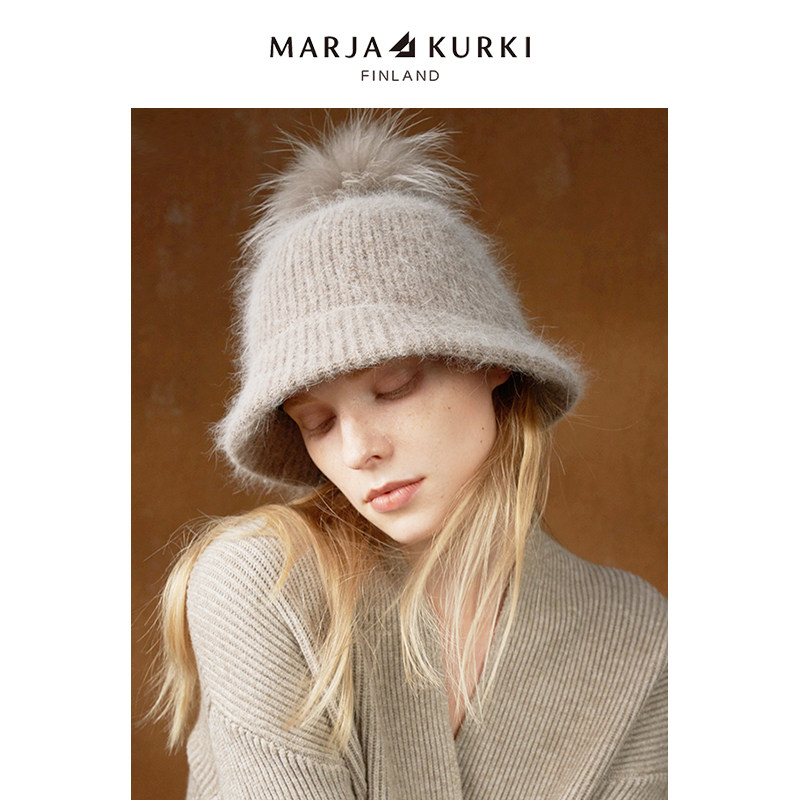 MARJAKURKI玛丽亚古琦貉子毛球毛线针织帽子女款秋冬季可爱渔夫帽