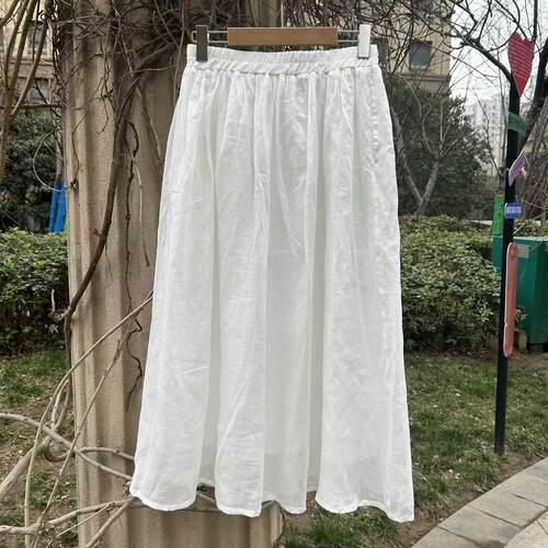 夏季苎麻A字高腰显瘦半身裙