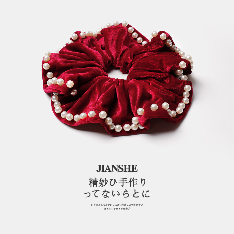 高级感气质丝绒珍珠大肠发圈头绳