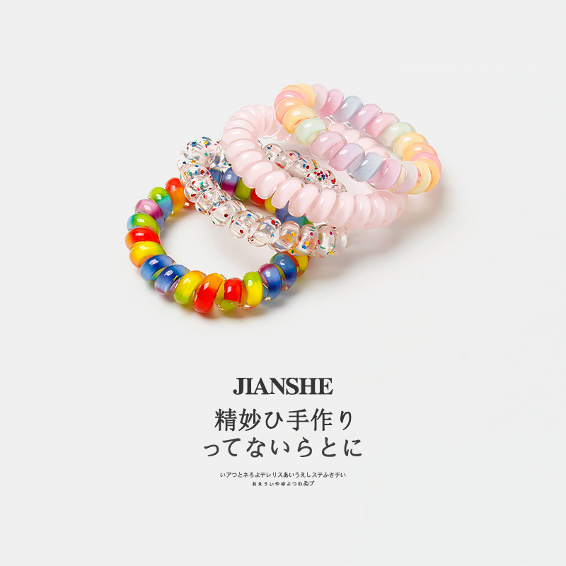 夏季彩虹渐变无痕电话线发圈简约新款耐用头绳扎高马尾发绳橡皮筋