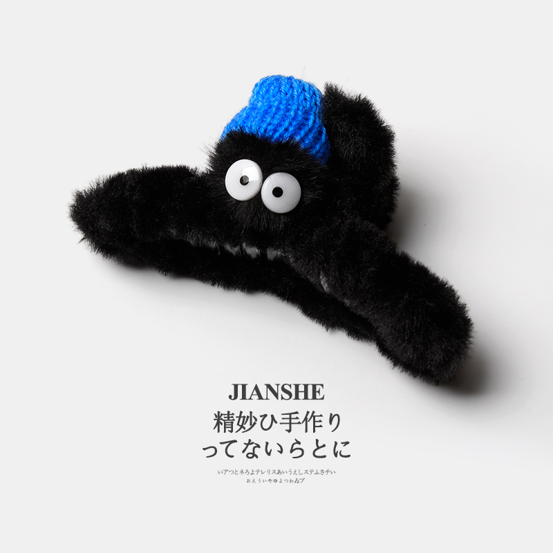 秋冬可爱大眼煤球毛绒抓夹发夹女