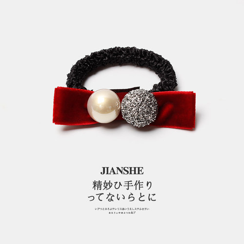 韩国闪钻珍珠蝴蝶结发圈时尚头绳