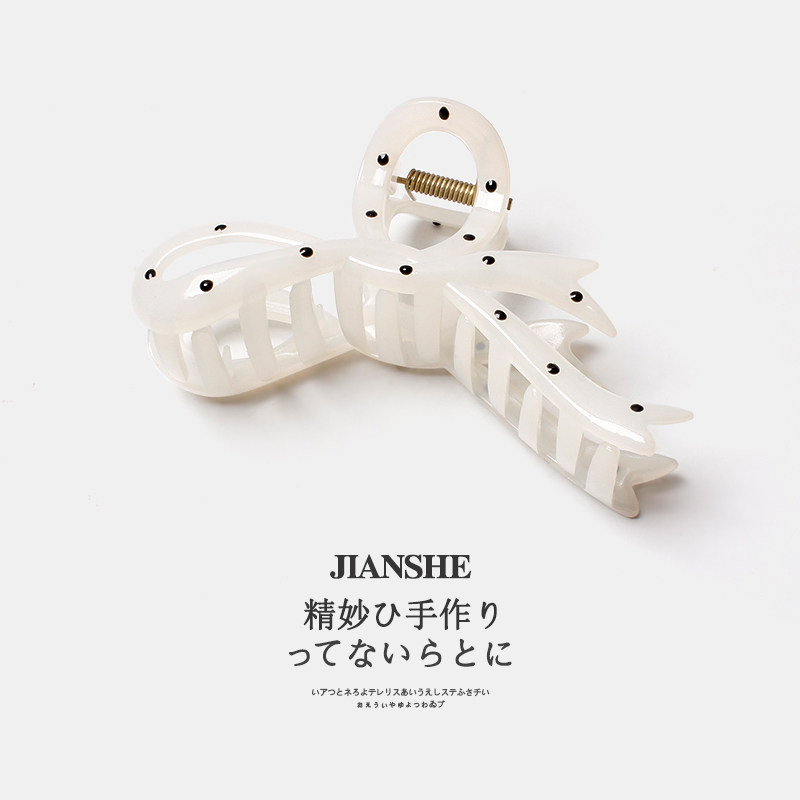 白色波点抓夹2024新款气质发夹大号后脑勺盘发鲨鱼夹发卡日韩头饰