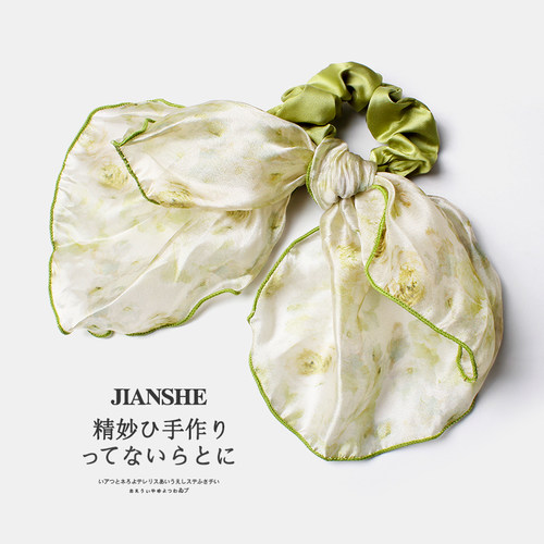 温柔复古荷叶边碎花蝴蝶结头绳女