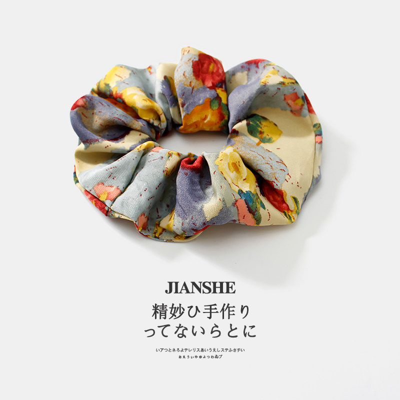 精致复古油画风花朵大肠发圈头绳高级感气质扎马尾方巾发绳橡皮筋,饰品/流行首饰/时尚饰品新,发饰,淘宝优惠券,粉丝福利购,淘宝优惠卷