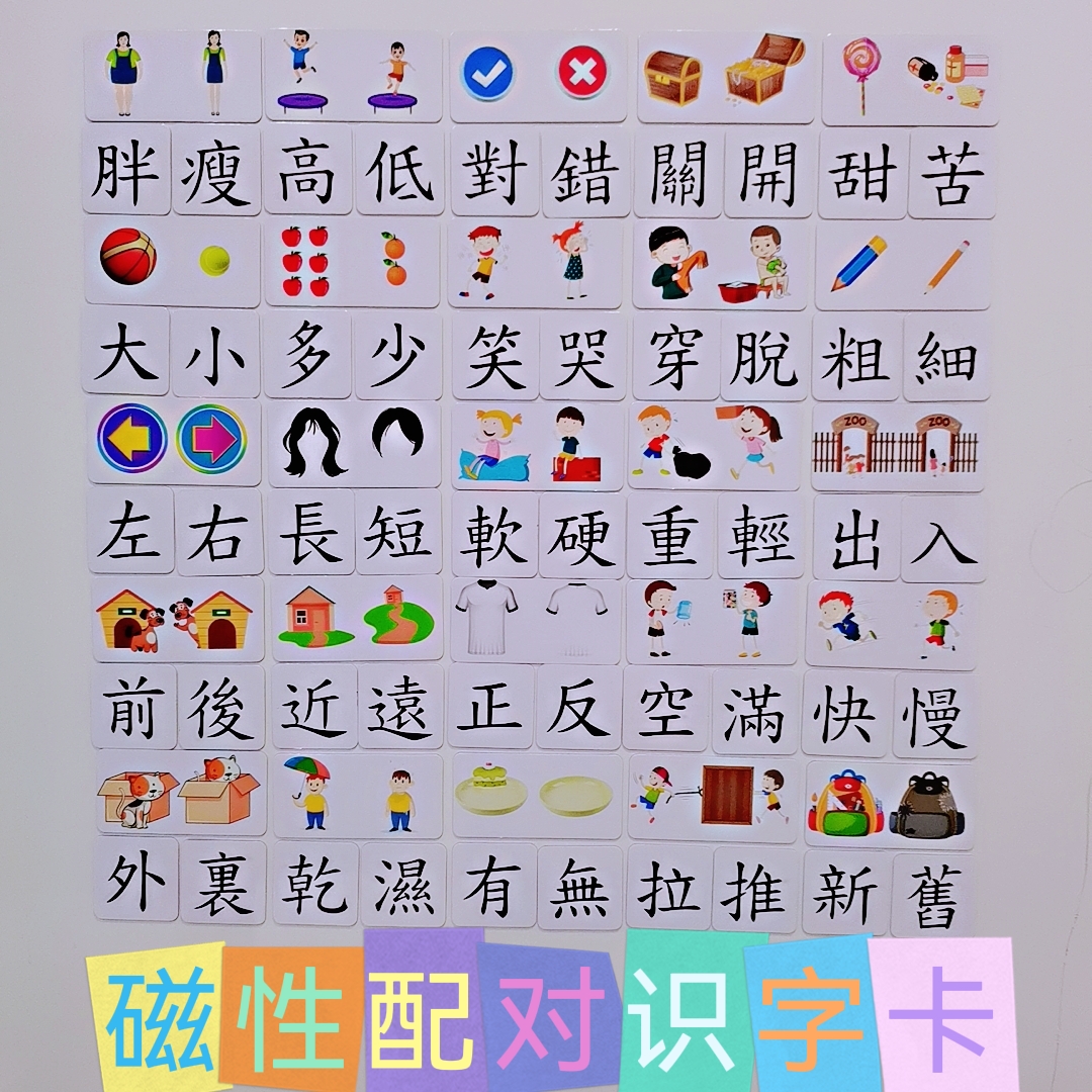 磁性识字贴繁体中文图文配对卡幼儿互动认字卡反义词训练磁吸卡-封面