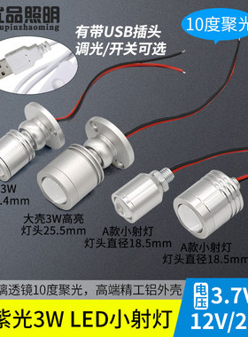 365紫光灯聚光led玩具模型展柜12v小射灯uv无影胶绿油固化395密室