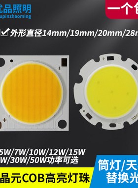 晶元cob芯片led灯珠30瓦灯芯5w12wLED面光源替换灯板10w圆形方形