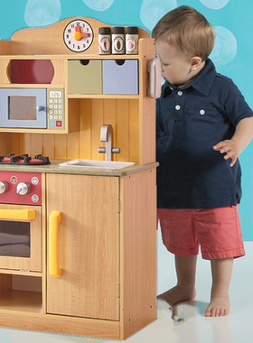 teamson出口木制大号男孩煮饭扮家家厨房玩具儿童炒菜做饭的玩具