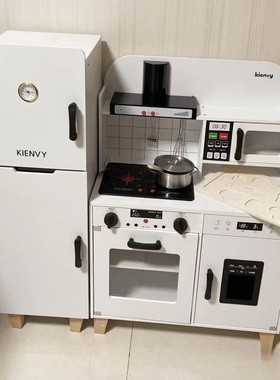 kienvy儿童厨房玩具木质过家家冰箱灶台套装女孩仿真做饭厨具出水