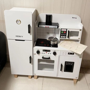 kienvy儿童厨房玩具木质过家家冰箱灶台套装女孩仿真做饭厨具出水