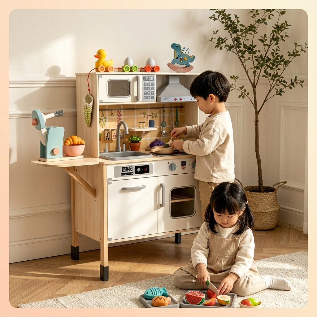 儿童过家家玩具可折叠厨房套装宝宝角色扮演出水声光做饭仿真厨具