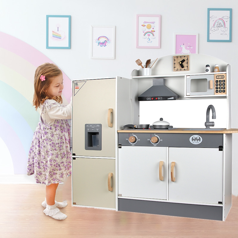 新款欧式冰箱灶台做饭煮饭厨具套装儿童木制过家家厨房玩具代发