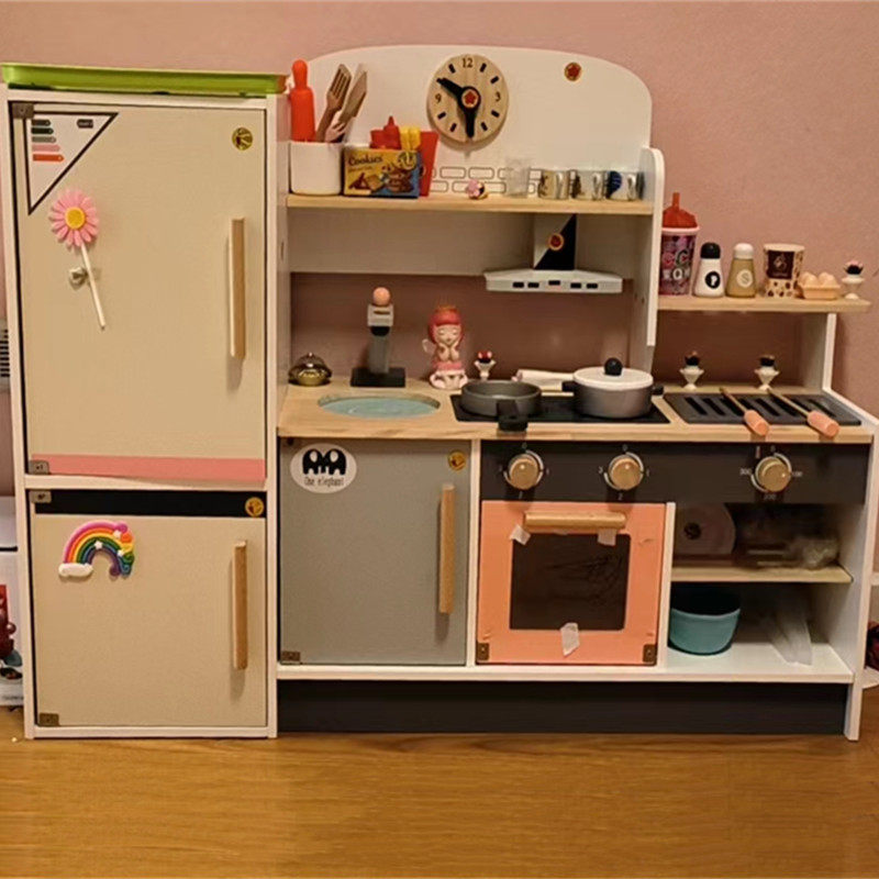 幼乐比早教益智过家家儿童启蒙木质大型仿真冰箱厨房亲子互动玩具