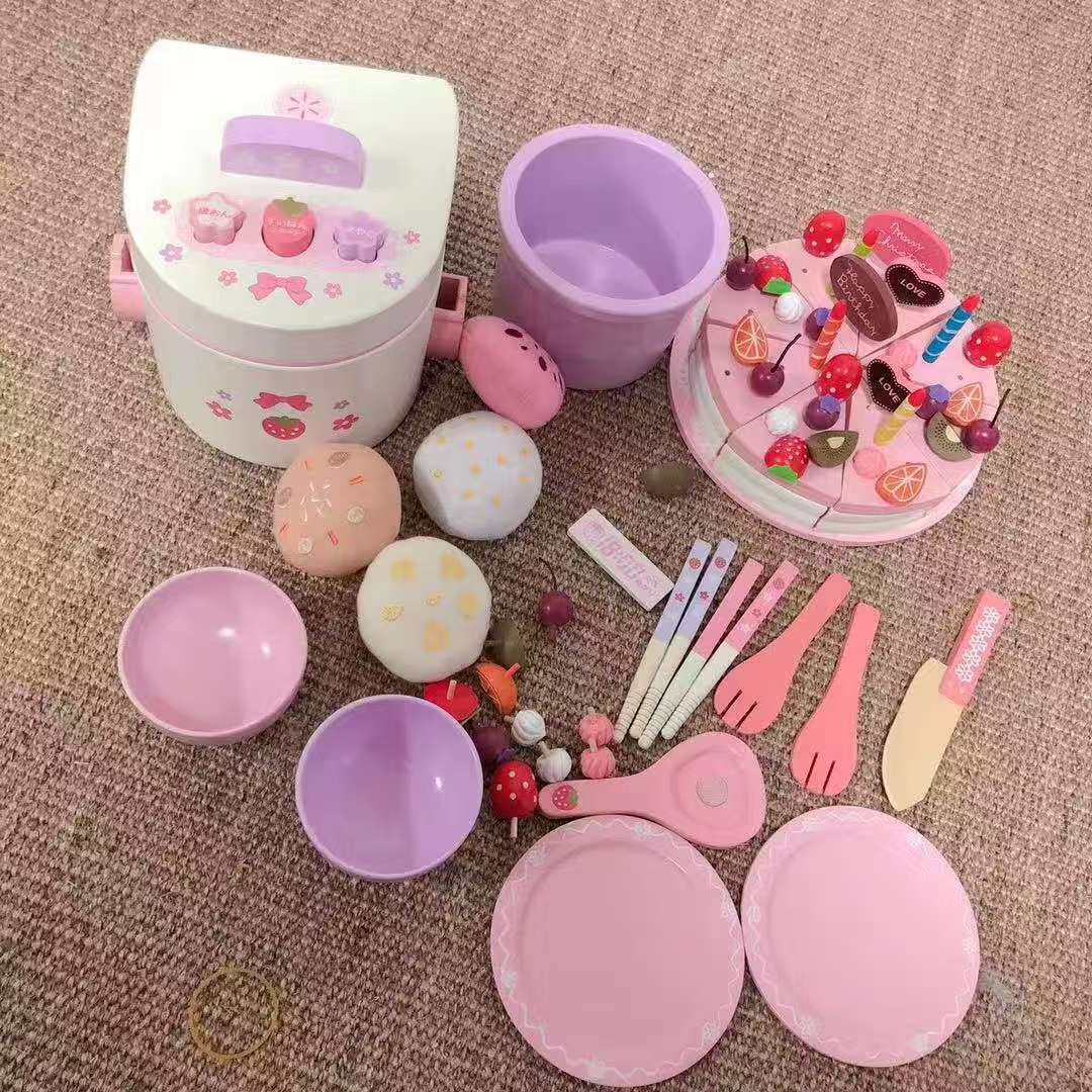 木制电饭锅仿真蒸汽过家家厨具儿童做饭玩具电饭煲男女孩煮饭套装