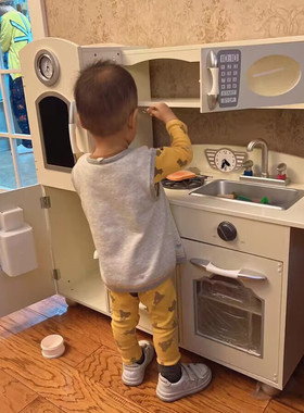 teamson木质大型儿童过家家声光灯厨房灶台幼儿园区角扮家家玩具