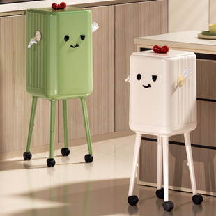 厨房垃圾桶家用2026新款高颜值萌趣可移动大容量免弯腰高脚垃圾篓