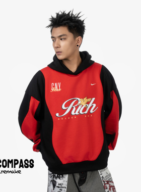 NIKE/耐克 Remake CNY马年主题拼接连帽卫衣 黑红 男 ENCOMPASS