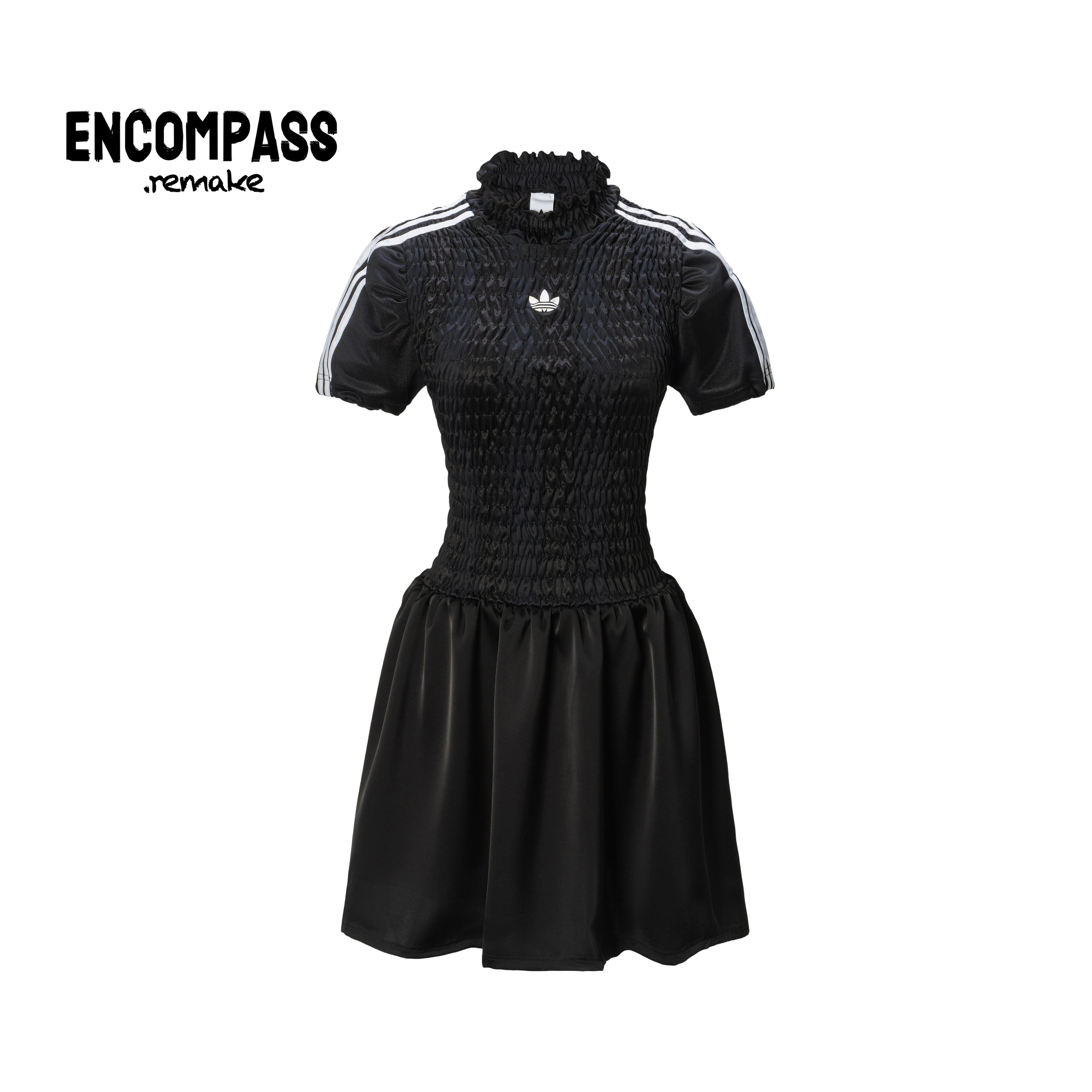 Adidas/三叶草 Remake木耳边褶皱缎面收腰礼服连衣裙女 ENCOMPASS