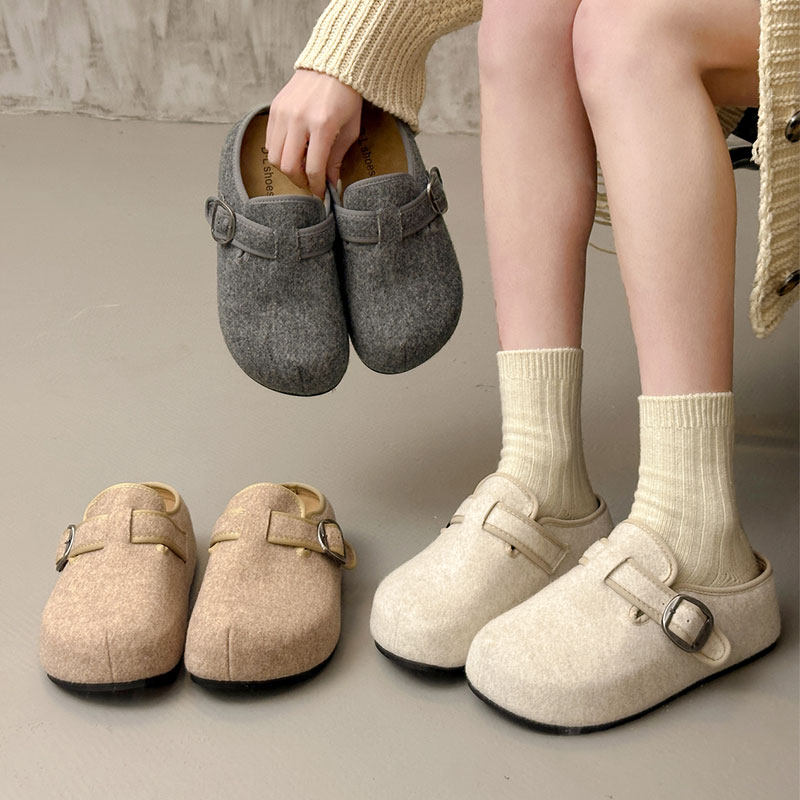 勃肯包头半拖鞋女外穿2025年春季新款厚底增高森系毛呢厚底懒人拖,女鞋,勃肯鞋/软木鞋,淘宝优惠券,粉丝福利购,淘宝优惠卷