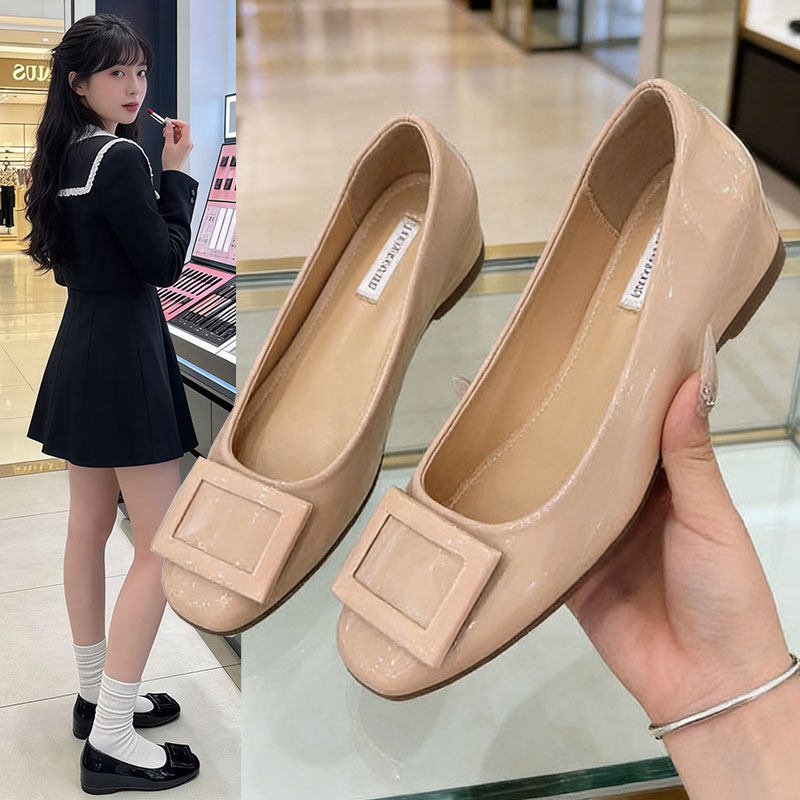 小个子内增高裸色方扣浅口单鞋女2026春季新款绝美气质通勤平底鞋,女鞋,浅口单鞋,淘宝优惠券,粉丝福利购,淘宝优惠卷