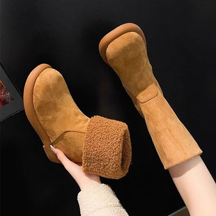 保暖两穿中筒靴棉鞋 平底雪地靴女款 冬季 棉靴子2025新款 加绒勃肯鞋