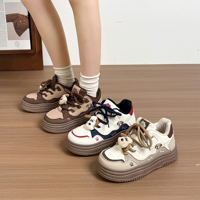 加绒厚底板鞋女百搭松糕小白鞋