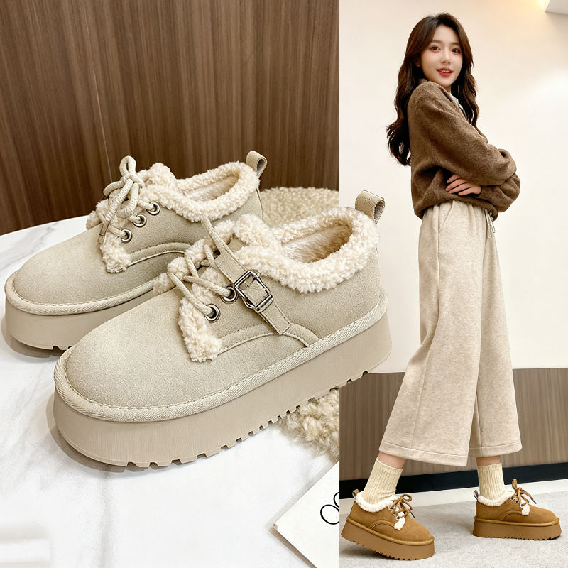 毛毛棉鞋白色皮面防水雪地靴