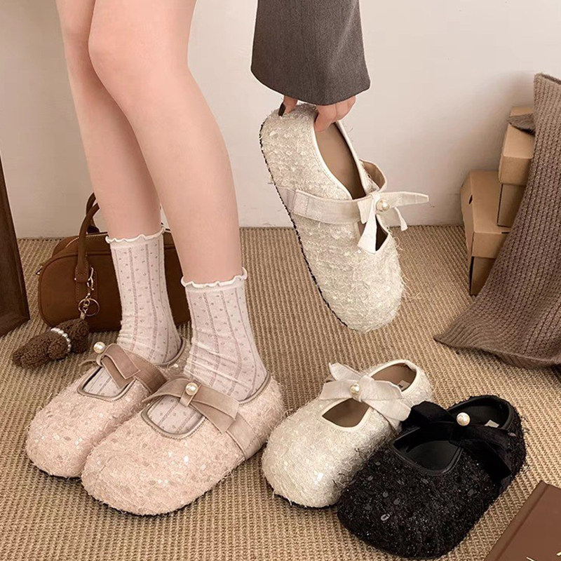 复古厚底玛丽珍包头半拖鞋2026春季新款百搭小亮片增高一脚蹬拖鞋,女鞋,包头拖,淘宝优惠券,粉丝福利购,淘宝优惠卷