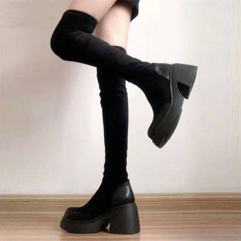 绒面过膝长靴女2025年秋冬新款弹力瘦瘦袜靴小个子厚底加绒骑士靴,女鞋,弹力靴/袜靴,淘宝优惠券,粉丝福利购,淘宝优惠卷