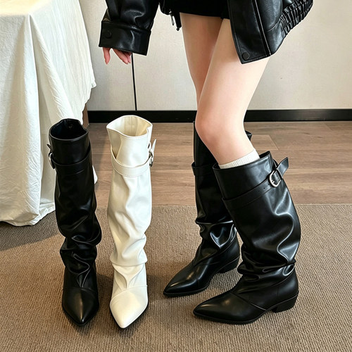 骑士靴褶皱堆堆靴大筒围长靴女