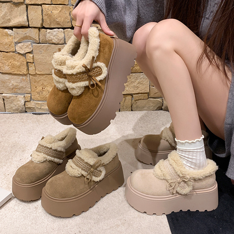 蝴蝶结厚底勃肯鞋女款2026冬季新款毛绒博肯鞋加绒保暖雪地棉鞋女,女鞋,棉鞋,淘宝优惠券,粉丝福利购,淘宝优惠卷
