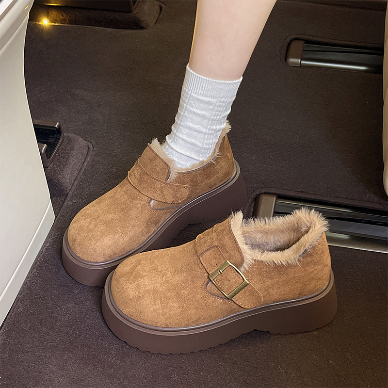 加绒保暖雪地靴小个子乐福棉鞋