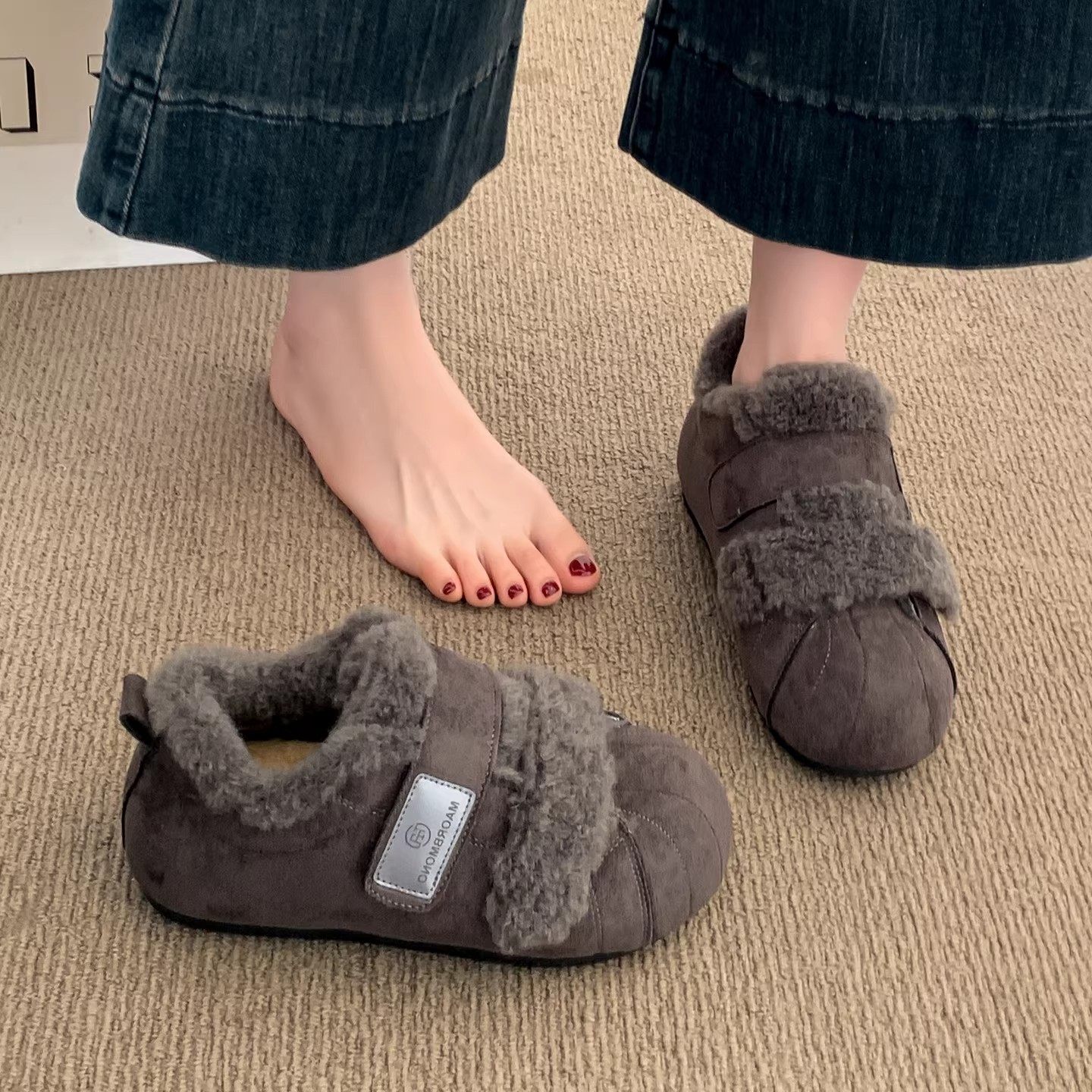 灰色豆豆勃肯鞋女加绒雪地靴2025新款爆款冬季保暖软底毛毛棉鞋子,女鞋,棉鞋,淘宝优惠券,粉丝福利购,淘宝优惠卷