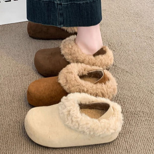 保暖防滑雪地棉鞋 内增高加绒勃肯鞋 两穿厚底毛毛鞋 新款 女2025冬季