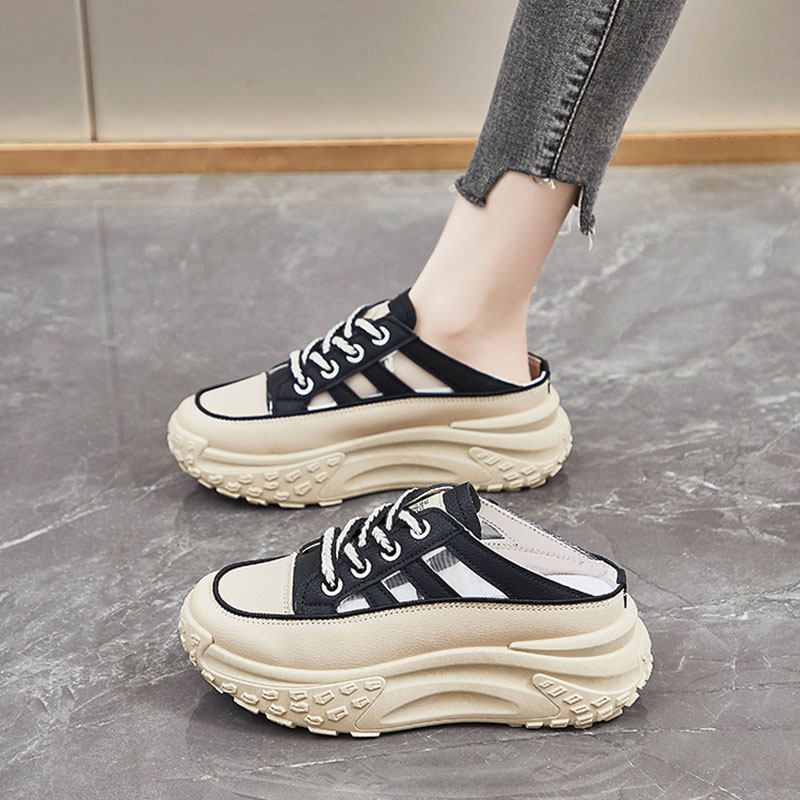 包头半拖鞋女2025夏季新款增高小个子厚底凉拖鞋懒人无后跟小白鞋,女鞋,包头拖,淘宝优惠券,粉丝福利购,淘宝优惠卷