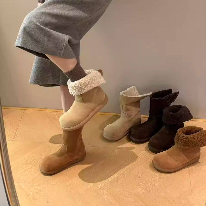 两穿翻领雪地靴女2025年冬季新款一脚蹬棉靴加绒加厚保暖大棉鞋子,女鞋,棉鞋,淘宝优惠券,粉丝福利购,淘宝优惠卷