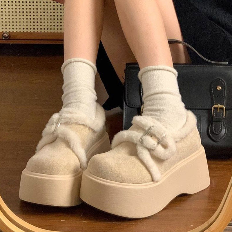 加绒松糕厚底勃肯棉鞋女冬季外穿2026新款小个子复古保暖毛毛鞋子,女鞋,棉鞋,淘宝优惠券,粉丝福利购,淘宝优惠卷