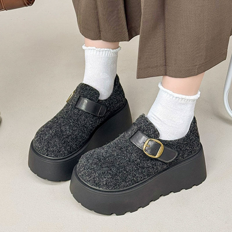 厚底灰色毛呢全包加绒勃肯鞋女2026春季新款小个子增高一脚蹬棉鞋,女鞋,棉鞋,淘宝优惠券,粉丝福利购,淘宝优惠卷