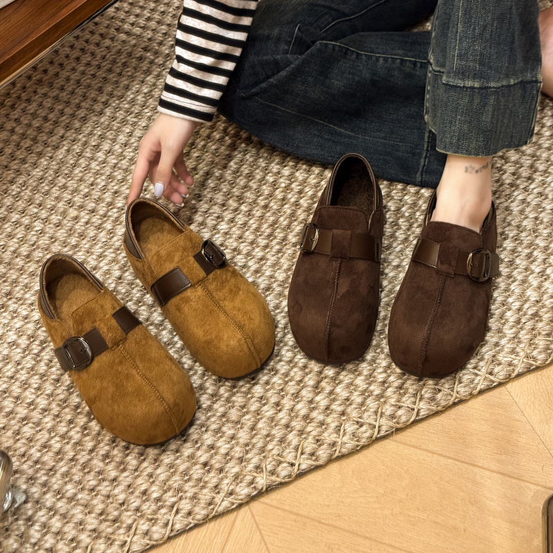 小个子厚底内增高薄绒全包勃肯鞋