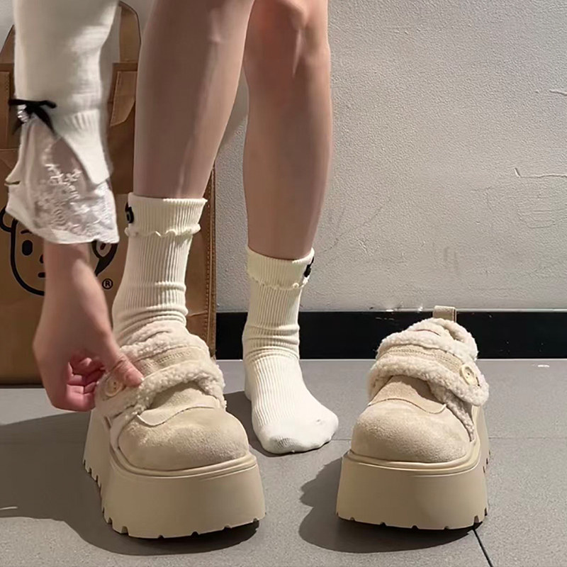 复古白色增高厚底棉鞋女外穿2025新款冬季加绒加厚保暖毛毛勃肯鞋,女鞋,棉鞋,淘宝优惠券,粉丝福利购,淘宝优惠卷
