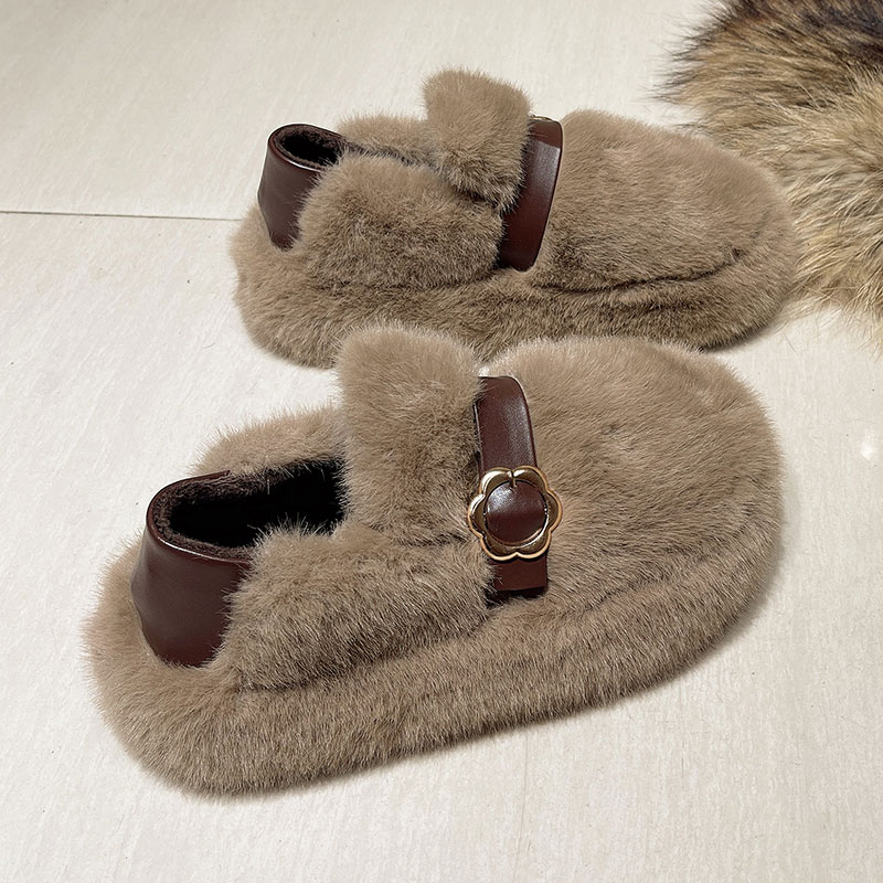 厚底皮带扣加绒保暖一脚蹬棉鞋