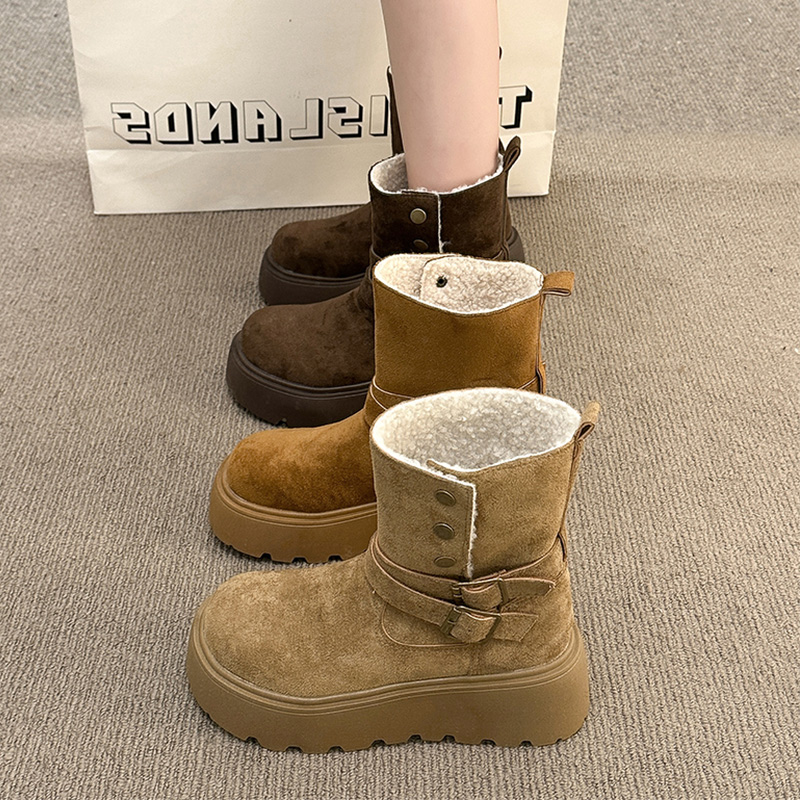 新款小个子厚底短靴雪地靴棉鞋