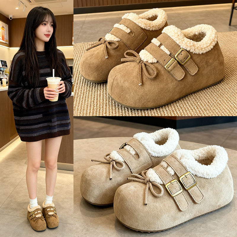 加绒全包复古内增高勃肯鞋女新款一脚蹬豆豆鞋毛毛棉鞋保暖雪地靴,女鞋,时尚雪地靴,淘宝优惠券,粉丝福利购,淘宝优惠卷