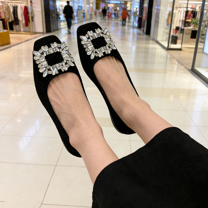 法式绒面方头平底单鞋女2026年春季新款水钻扣气质软底瓢鞋豆豆鞋,女鞋,乐福鞋（豆豆鞋）,淘宝优惠券,粉丝福利购,淘宝优惠卷